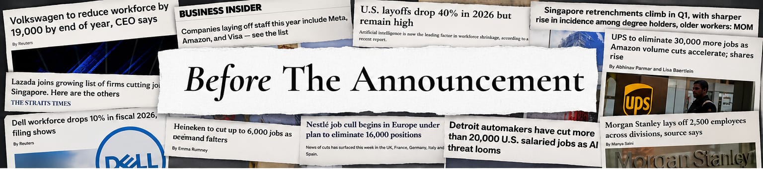 Newspaper headlines about layoffs - Before The Announcement newsletter